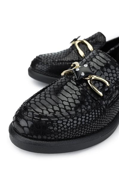 Tamer Tanca Kadın Vegan Siyah Kroko Loafer Ayakkabı