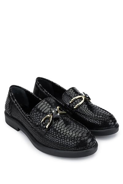 Tamer Tanca Kadın Vegan Siyah Kroko Loafer Ayakkabı