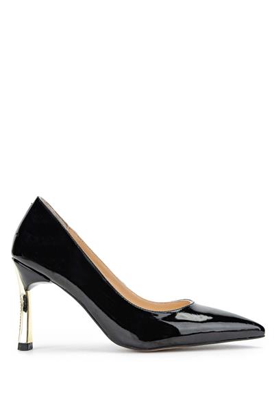 Tamer Tanca Kadın Vegan Siyah Rugan/Gold Stiletto Ayakkabı
