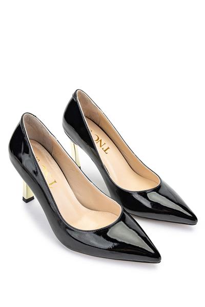 Tamer Tanca Kadın Vegan Siyah Rugan/Gold Stiletto Ayakkabı