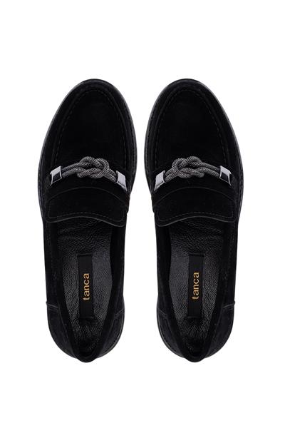 Tamer Tanca Kadın Vegan Siyah Süet Loafer Ayakkabı