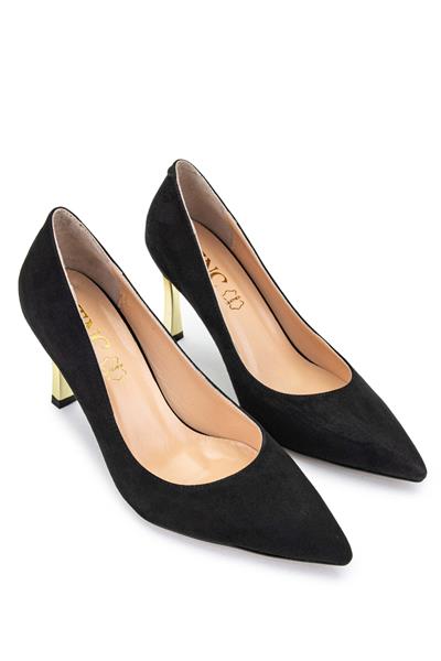 Tamer Tanca Kadın Vegan Siyah/Gold Stiletto Ayakkabı