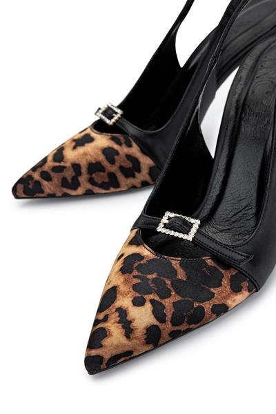 Tamer Tanca Kadın Vegan Siyah/Leopar Stiletto Ayakkabı