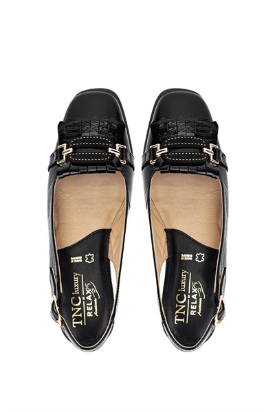 Tnc Luxury Kadın Hakiki Deri Siyah Rugan Comfort Ayakkabı