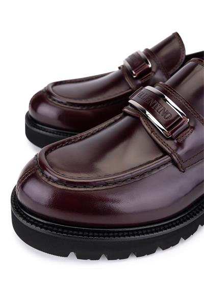 Valentino Erkek Hakiki Deri Bordo Loafer Ayakkabı
