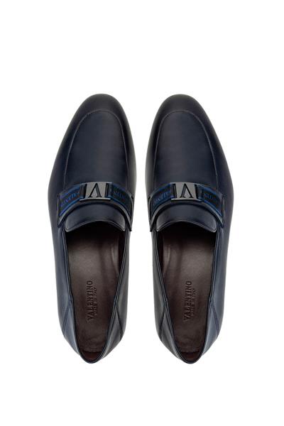 VALENTINO Erkek Hakiki Deri Mavi Loafer Ayakkabı