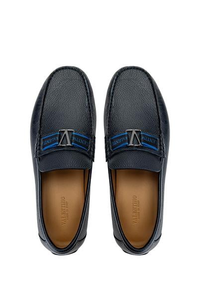 VALENTINO Erkek Hakiki Deri Mavi Loafer Ayakkabı
