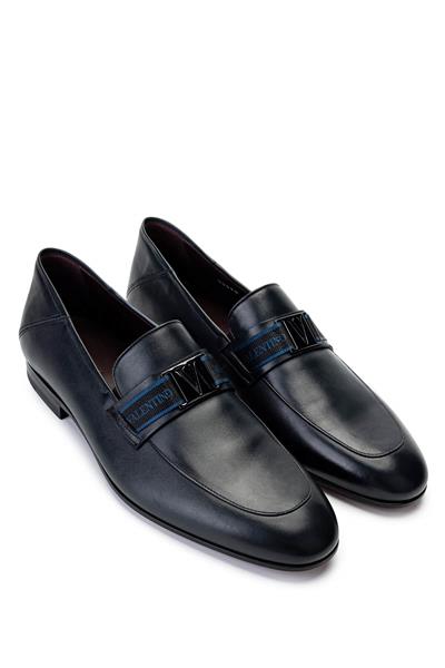 VALENTINO Erkek Hakiki Deri Mavi Loafer Ayakkabı