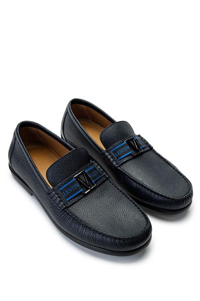 VALENTINO Erkek Hakiki Deri Mavi Loafer Ayakkabı