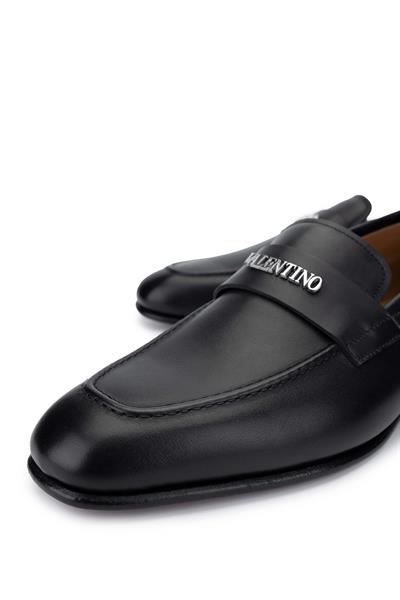 VALENTINO Erkek Hakiki Deri Siyah Deri Loafer Ayakkabı