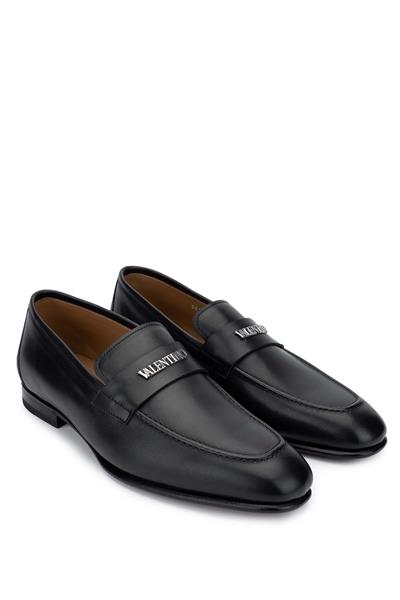 VALENTINO Erkek Hakiki Deri Siyah Deri Loafer Ayakkabı