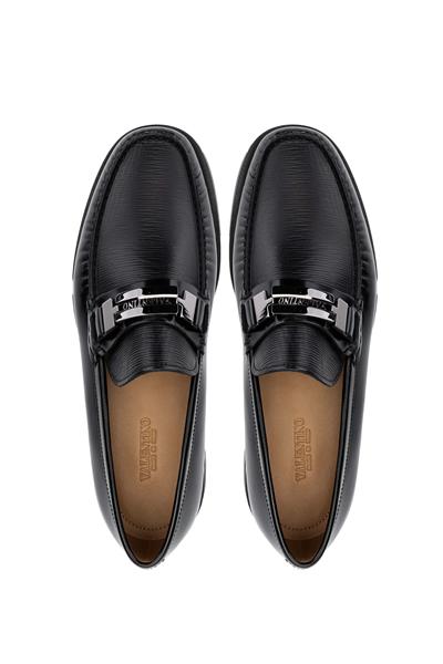 VALENTINO Erkek Hakiki Deri Siyah Loafer Ayakkabı