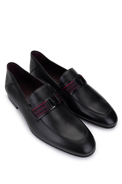 VALENTINO Erkek Hakiki Deri Siyah Loafer Ayakkabı