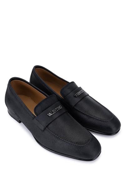 VALENTINO Erkek Hakiki Deri Siyah Loafer Ayakkabı