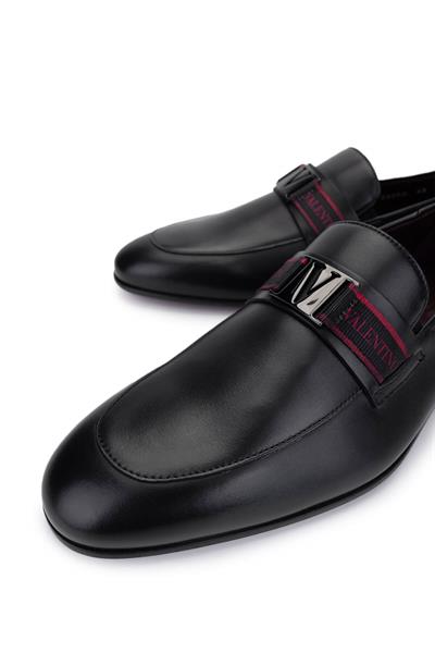 VALENTINO Erkek Hakiki Deri Siyah Loafer Ayakkabı