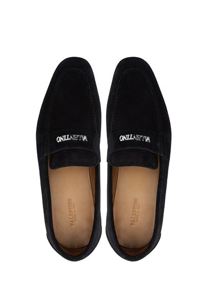VALENTINO Erkek Hakiki Deri Siyah Süet Loafer Ayakkabı