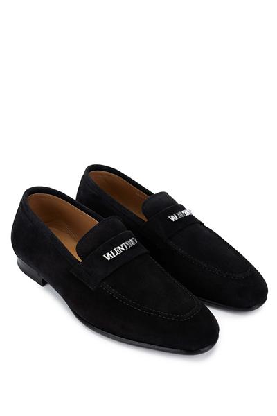 VALENTINO Erkek Hakiki Deri Siyah Süet Loafer Ayakkabı