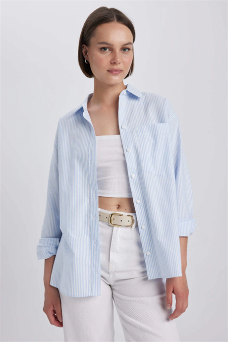 Oversize Fit Gömlek Yaka Oxford Uzun Kollu %100