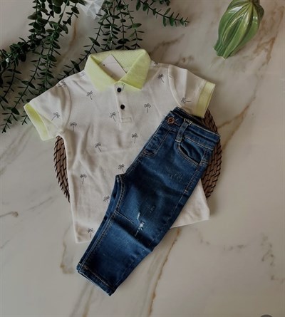 Erkek Bebek Polo Yaka NK Tshirt Kot Pantolon Takım