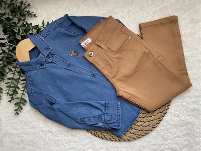 Erkek Çocuk Polo Kot Gömlek Pantolon Takım 3-4/11-12 Yaş