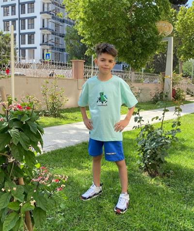Minecraft Mavi Tshirt Şort Takım(1 beden küçük tavsiye ediliyor:)