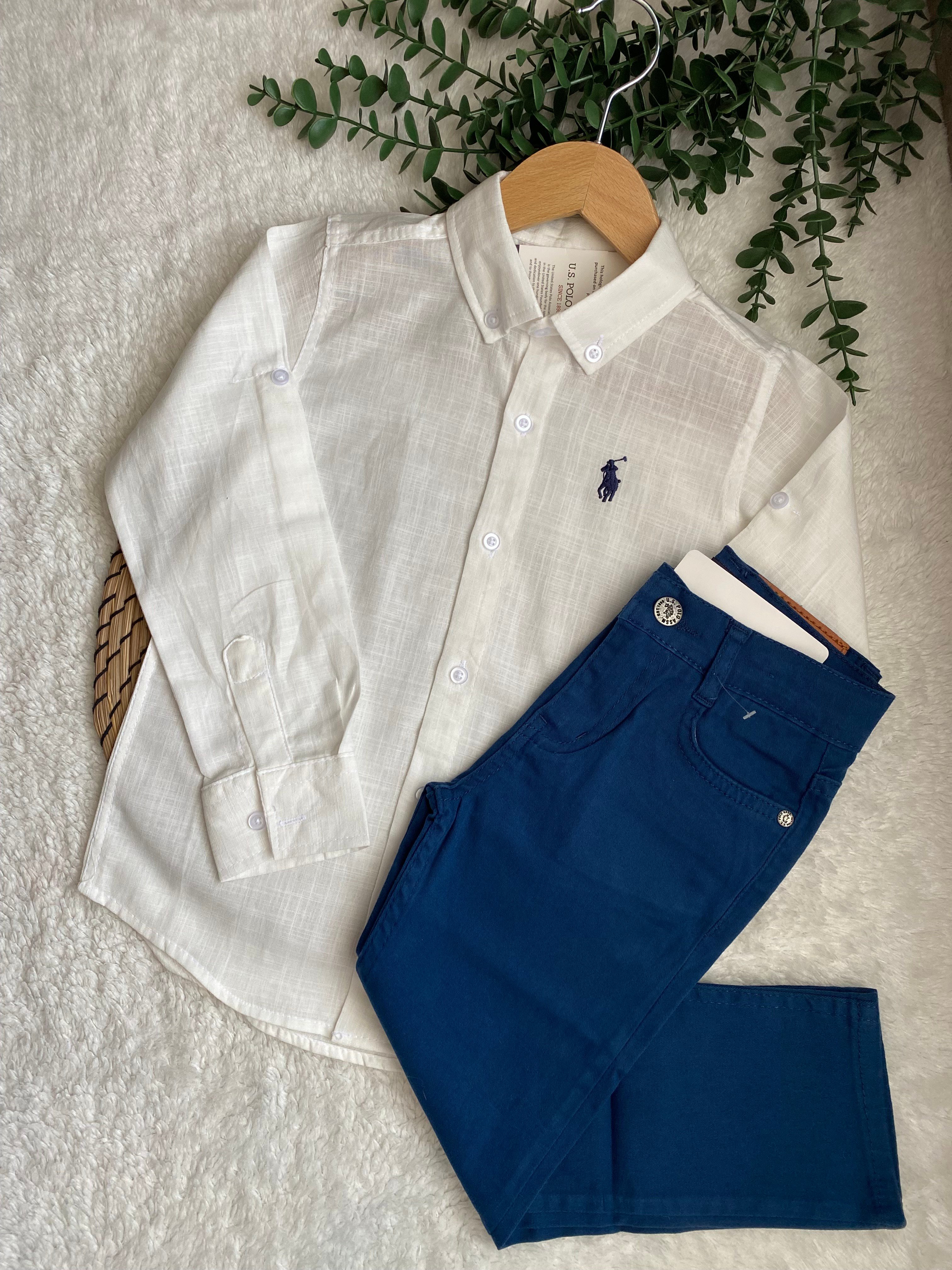 Erkek Çocuk Polo Beyaz Gömlek Pantolon Takım 3-4/11-12 Yaş