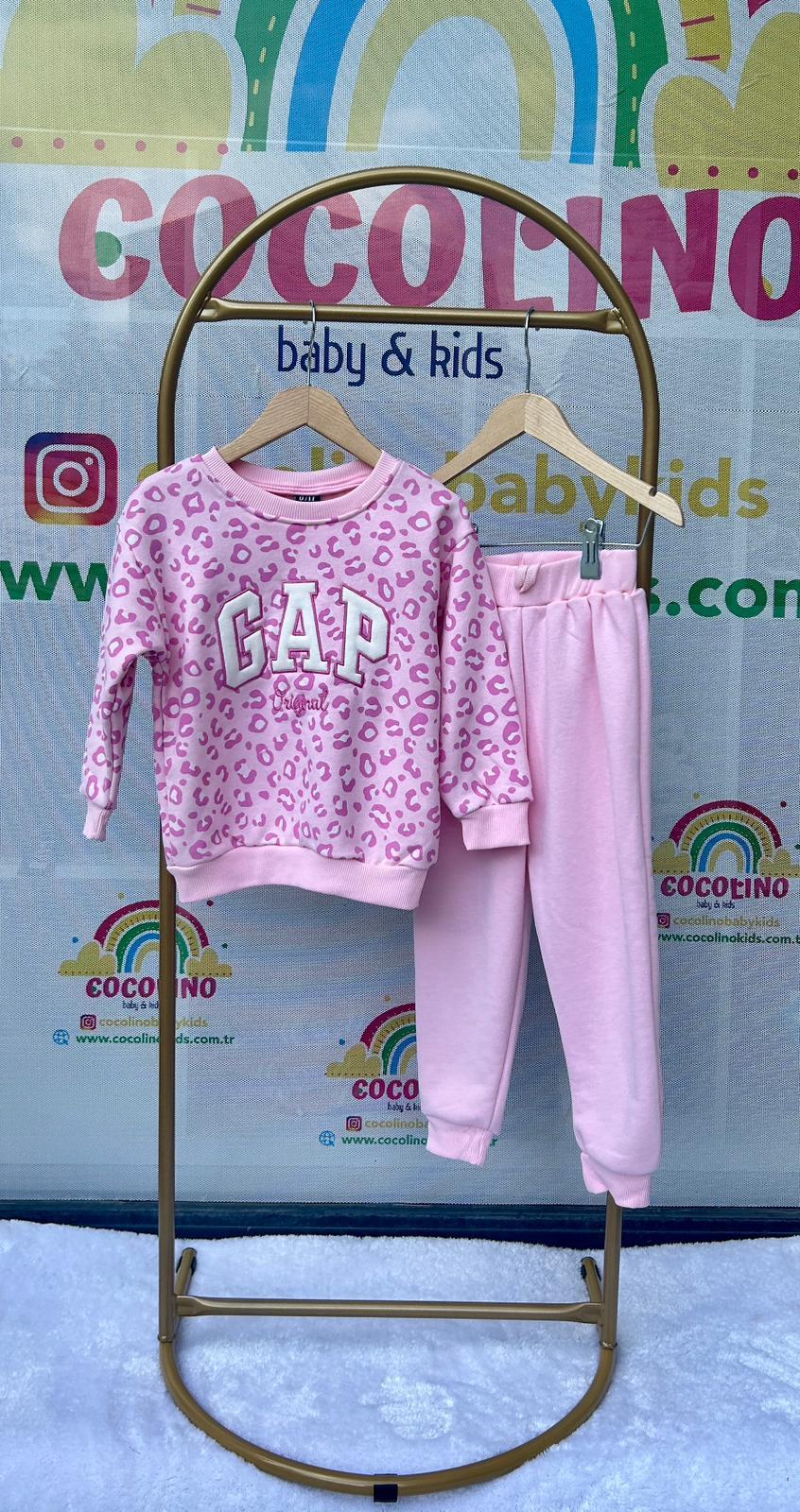 GAP Pembe Leopar Desen Kız Çocuk Eşofman Takım