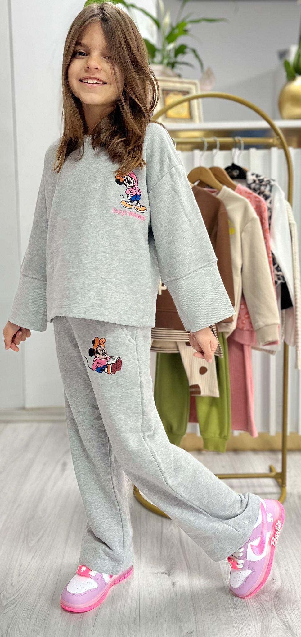Hey Minnie Gri Sweat Kumaş Bol Paça Kız Çocuk Takımı
