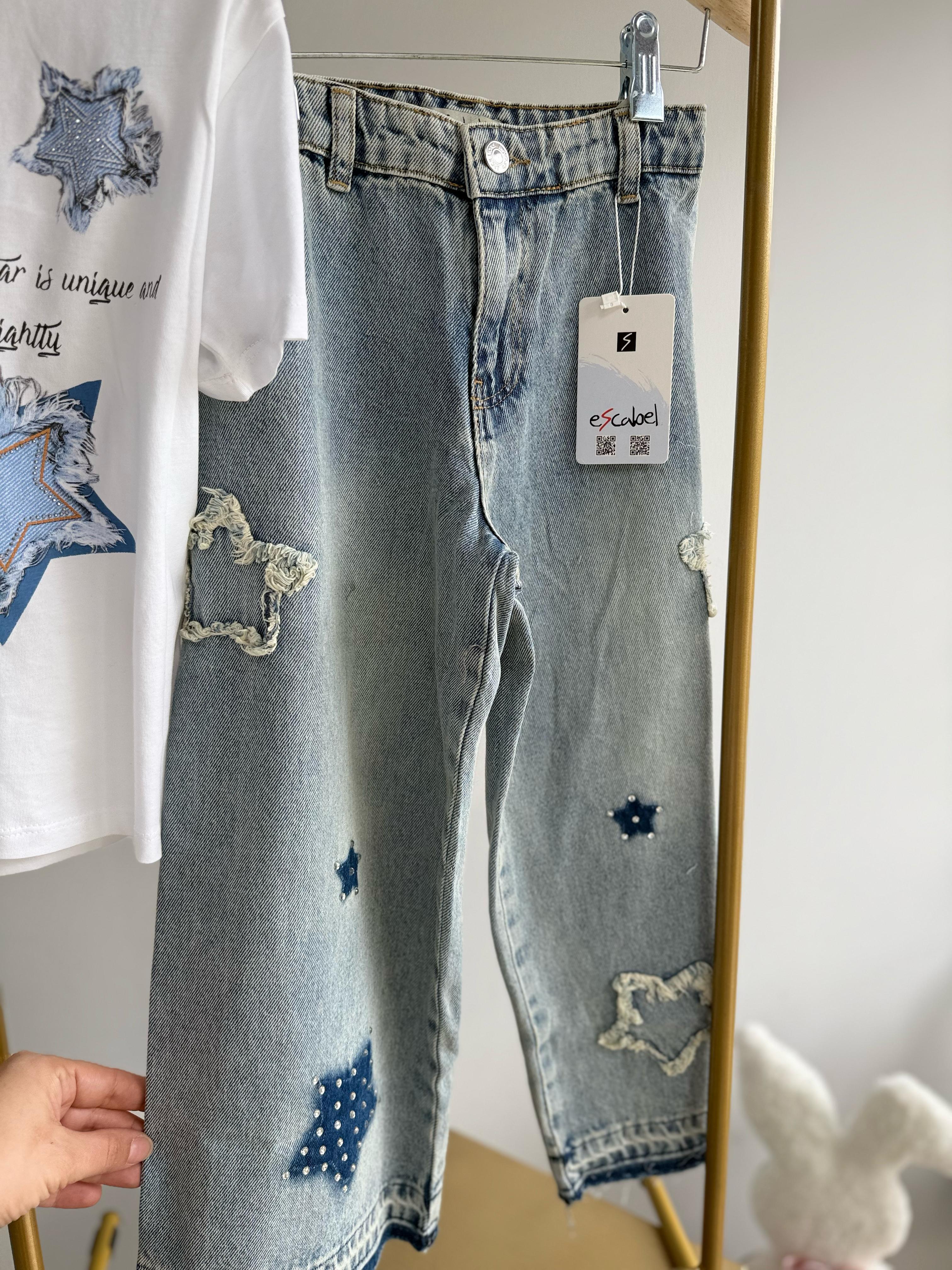 KIZ ÇOCUK 4-9 YAŞ YILDIZ DETAYLI KOT PANTOLON