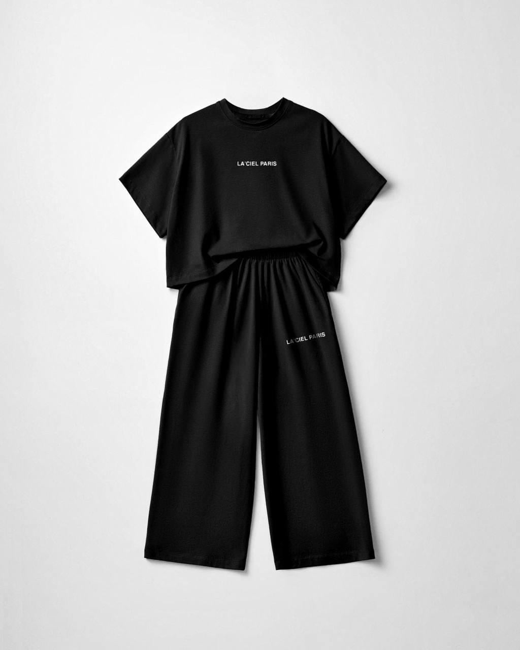 Kız Çocuk Garson Boy Siyah Tshirt Pantolon Takım