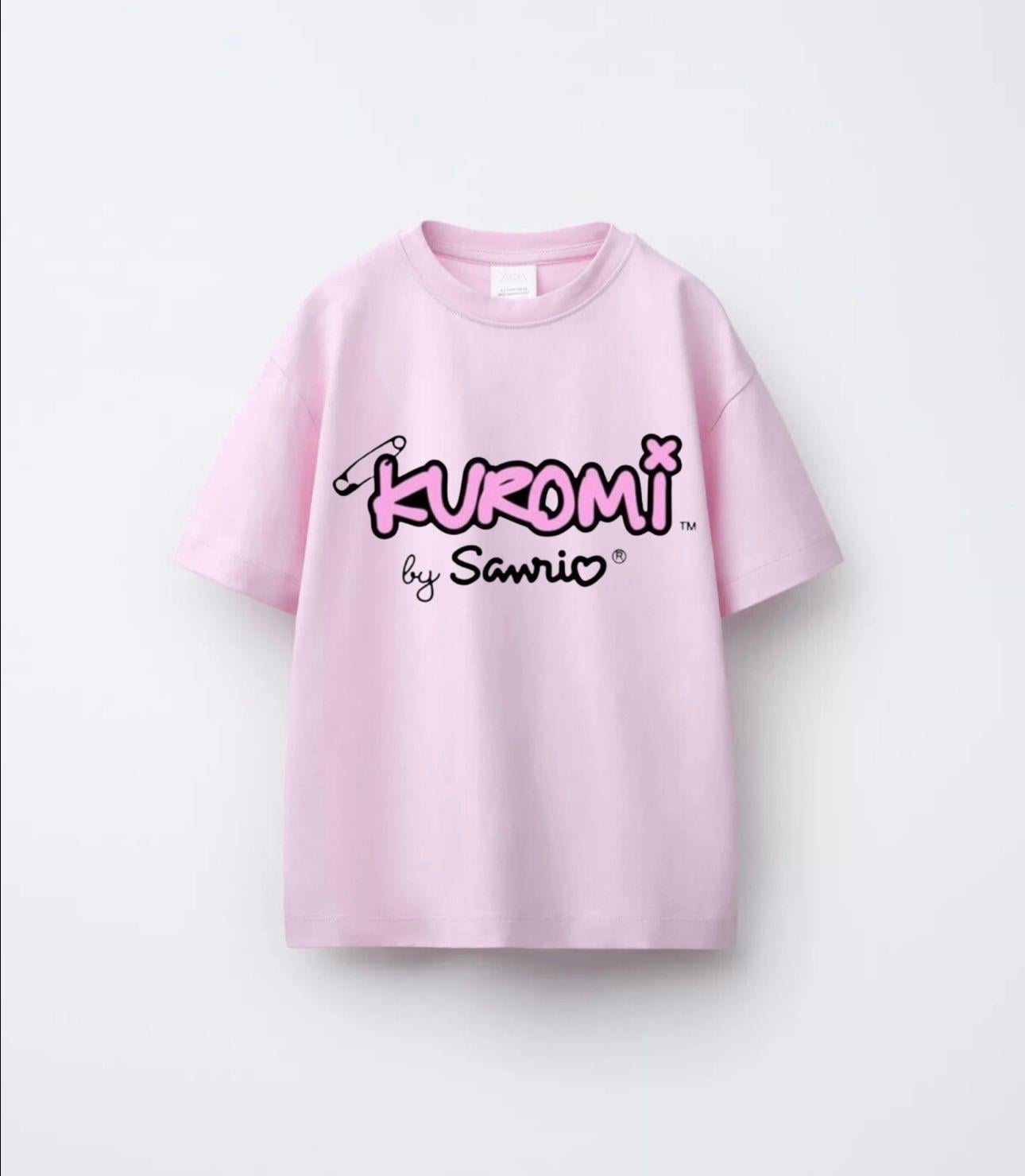 KIZ ÇOCUK PEMBE KUROMİ YAZILI ÇİFT YÖNLÜ BASKILI TSHİRT