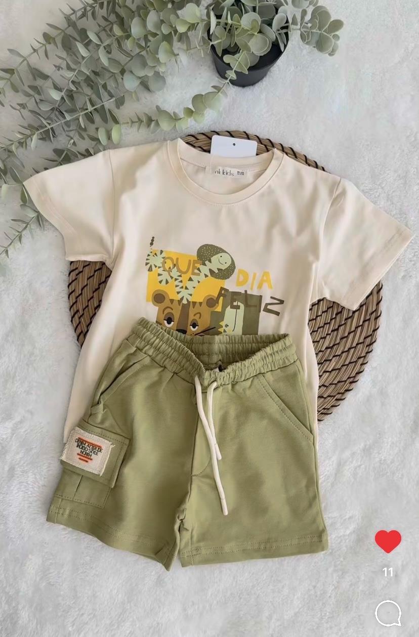 NK Erkek Çocuk Timsah Tshirt Haki Şort Takım
