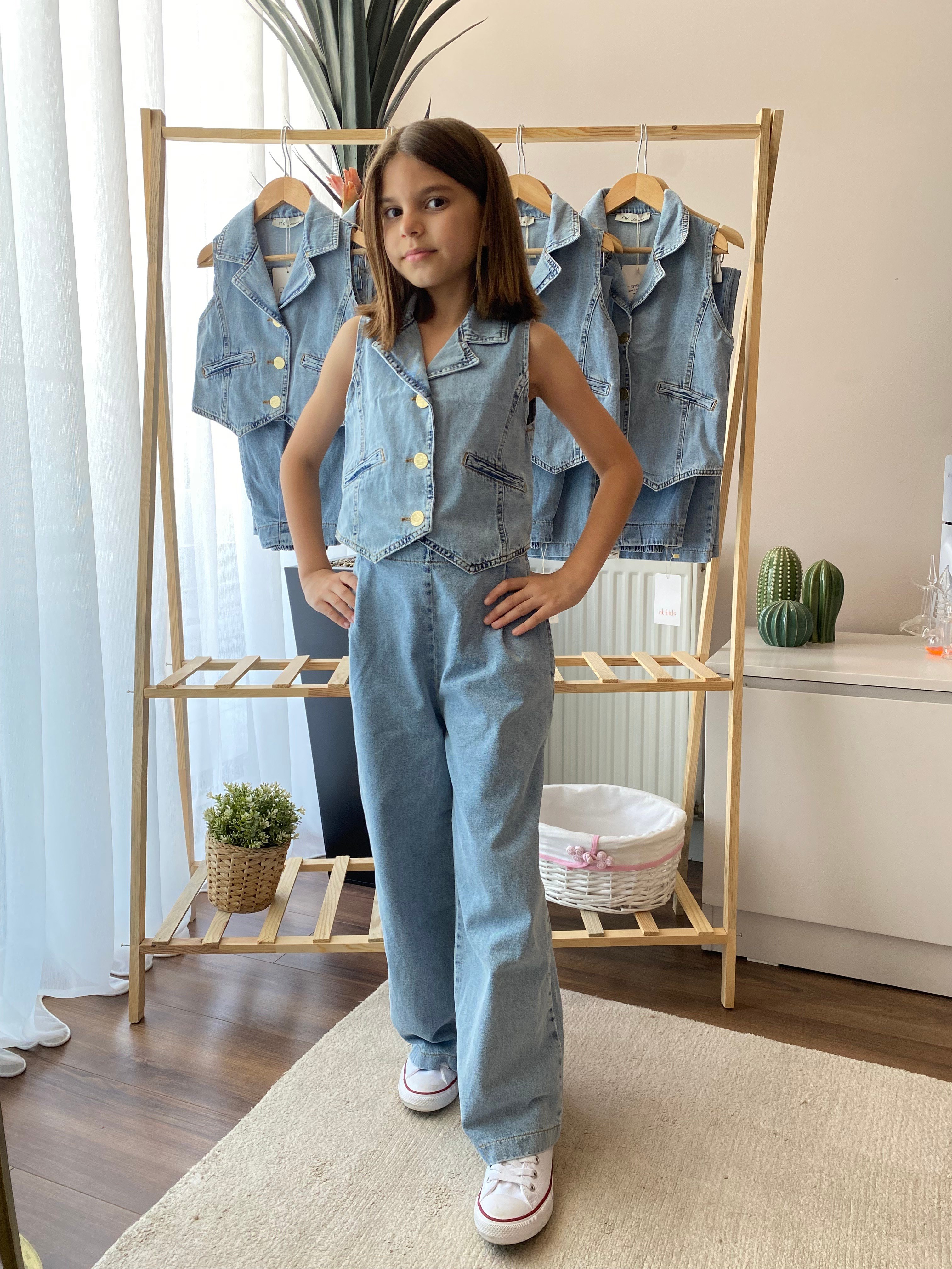 NK Kids Kız Çocuk Kot Yelek Pantolon Takım 8-12 Yaş
