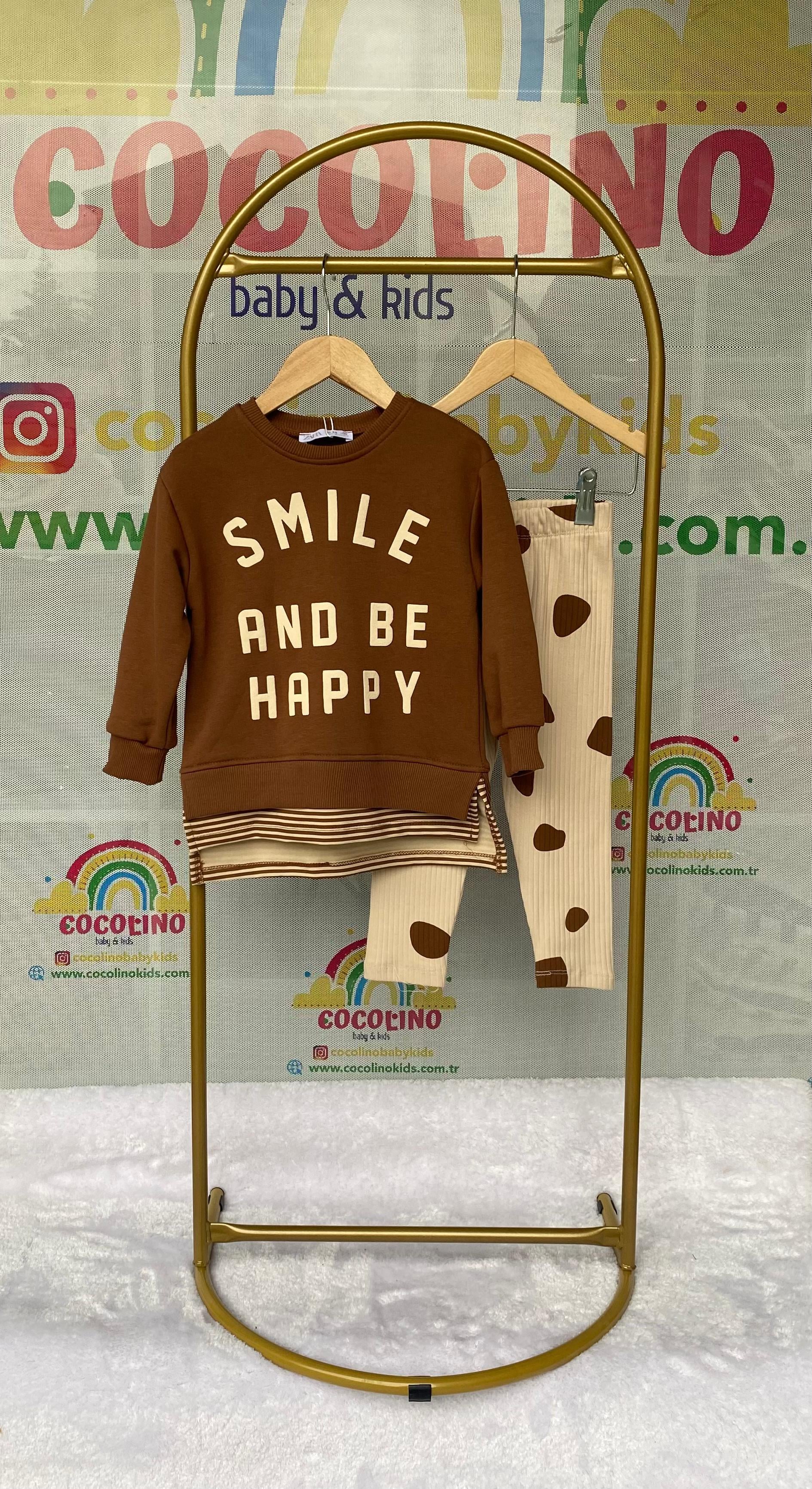 Smile Happy Sweat Kumaş Fitilli Taytlı Kız Çocuk Takım