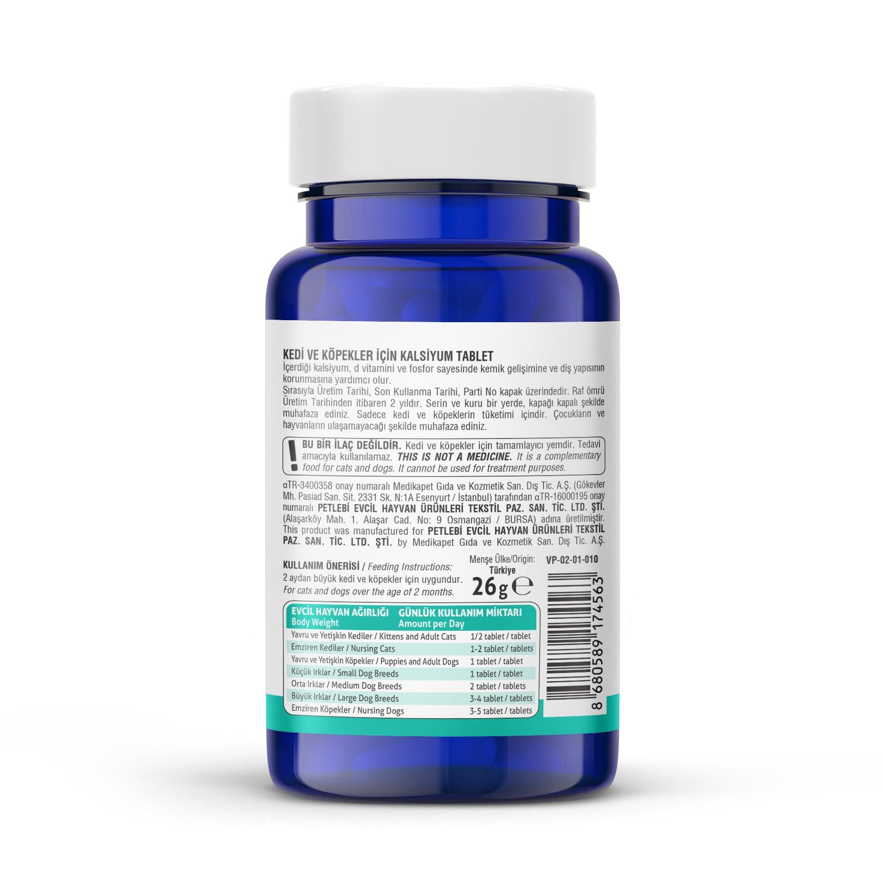 Vets Plus Calcium Kedi ve Köpekler İçin Kalsiyum Tablet (75li)