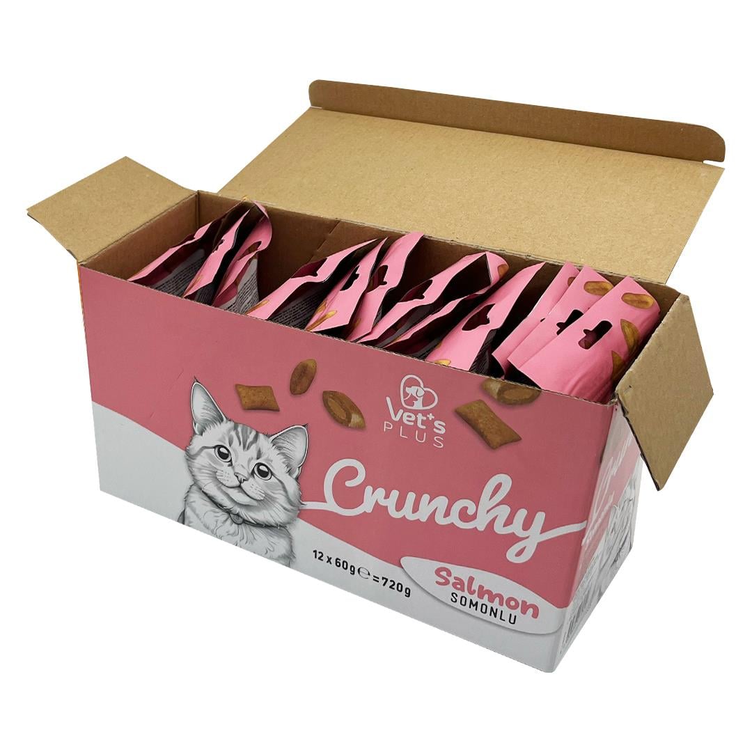 Vets Plus Crunchy İçi Dolgulu Somonlu ve Catnipli Kedi Ödül Bisküvisi 60gr