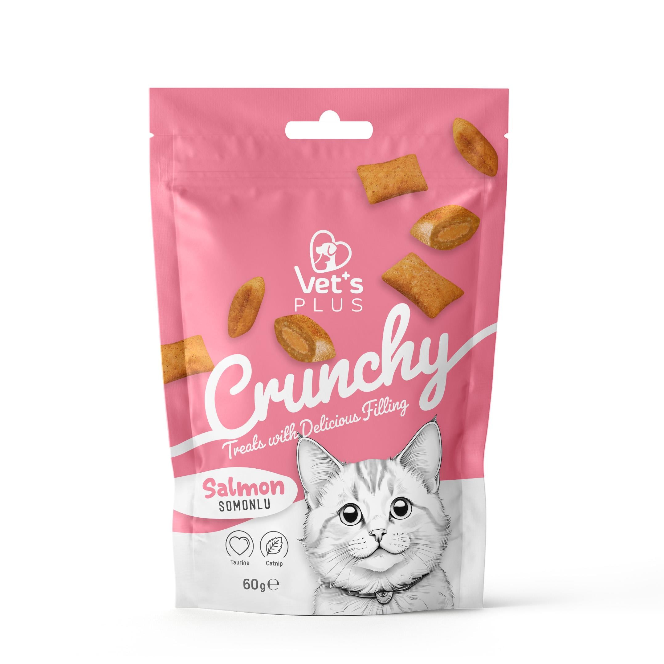 Vets Plus Crunchy İçi Dolgulu Somonlu ve Catnipli Kedi Ödül Bisküvisi 60gr