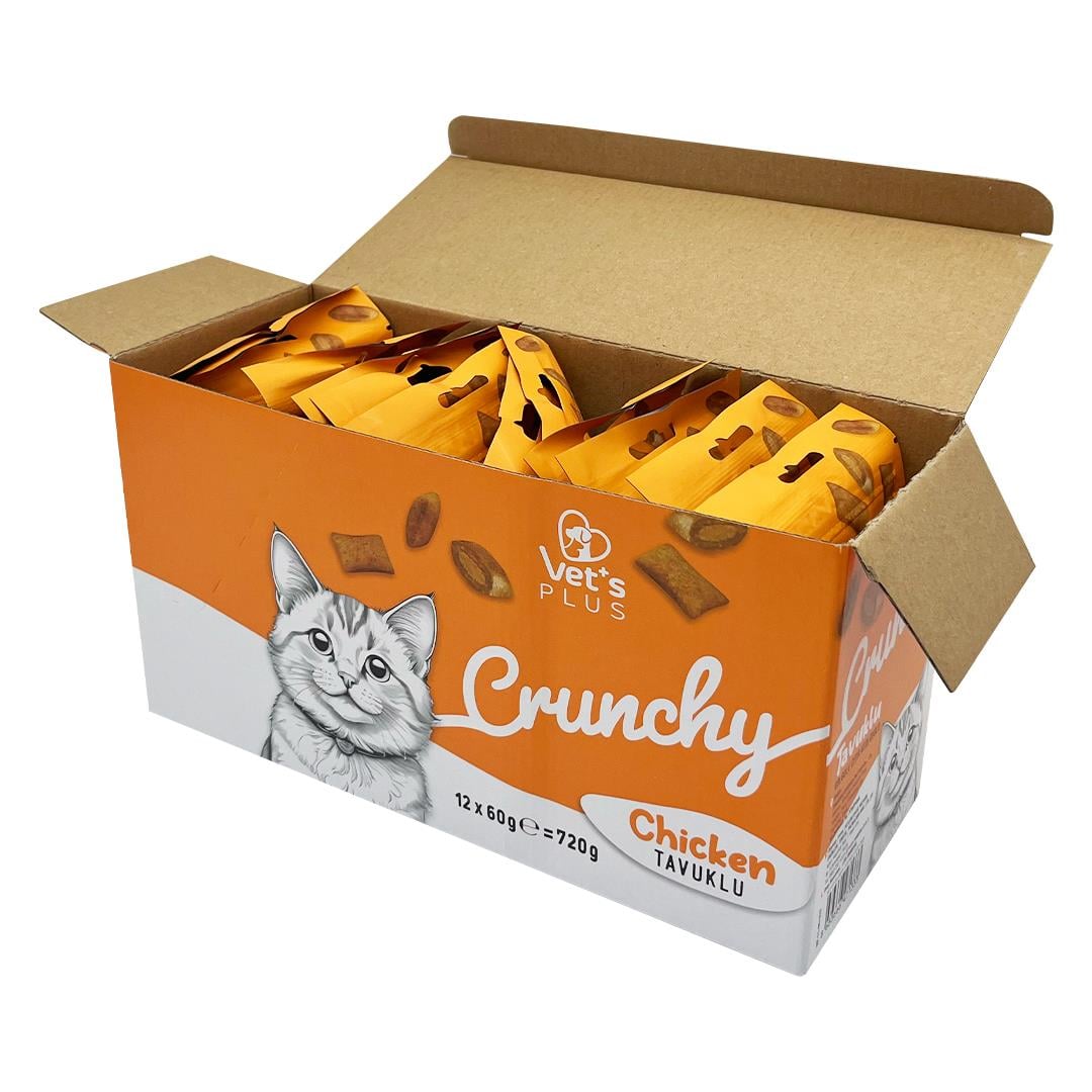Vets Plus Crunchy İçi Dolgulu Tavuklu ve Catnipli Kedi Ödül Bisküvisi 60gr