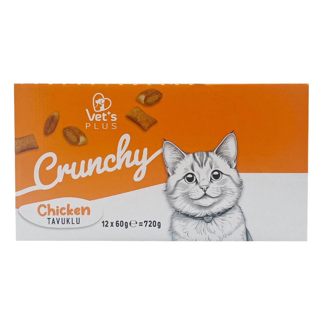 Vets Plus Crunchy İçi Dolgulu Tavuklu ve Catnipli Kedi Ödül Bisküvisi 60gr