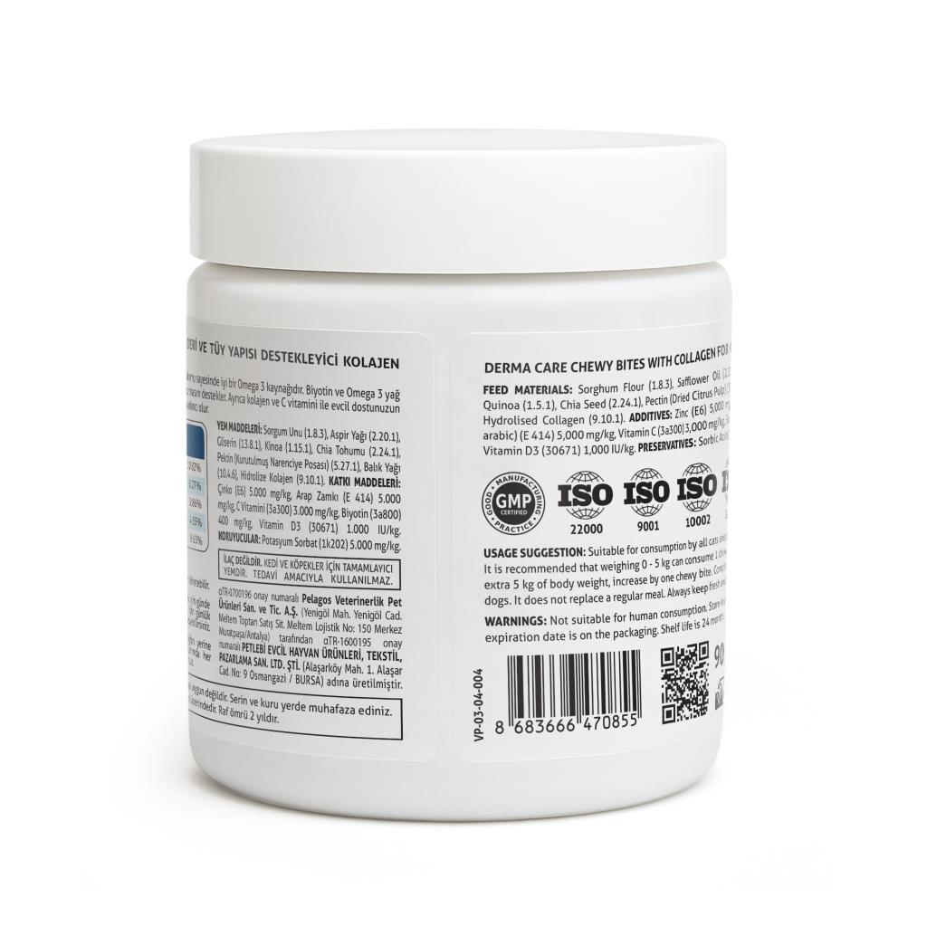 Vets Plus Derma Care Kedi ve Köpekler İçin Deri ve Tüy Yapısı Desteği Çiğnenebilir Tablet (60lı)
