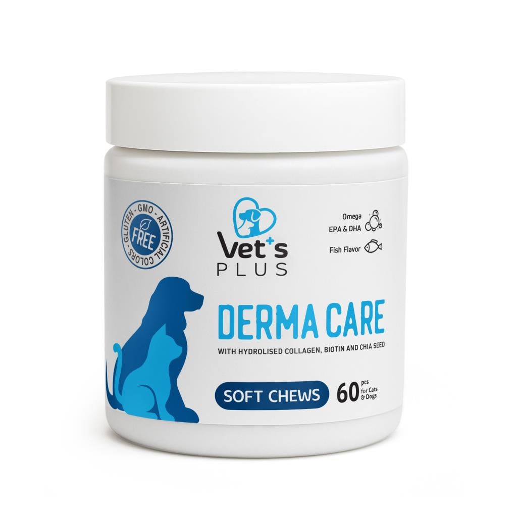 Vets Plus Derma Care Kedi ve Köpekler İçin Deri ve Tüy Yapısı Desteği Çiğnenebilir Tablet (60lı)