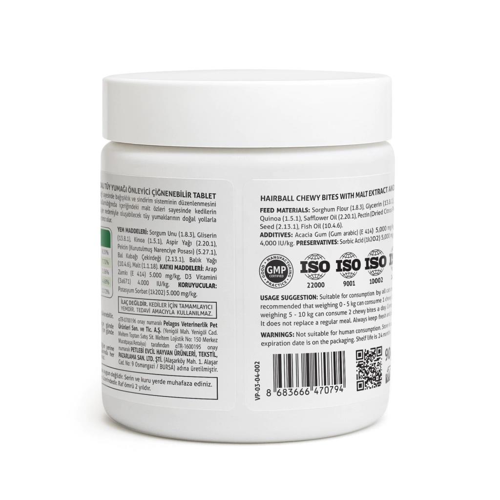 Vets Plus Hairball Kediler İçin Malt ve Kinoalı Tüy Yumağı Önleyici Çiğnenebilir Tablet (60lı)