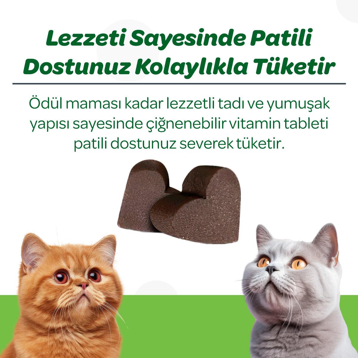 Vets Plus Hairball Kediler İçin Malt ve Kinoalı Tüy Yumağı Önleyici Çiğnenebilir Tablet (60lı)