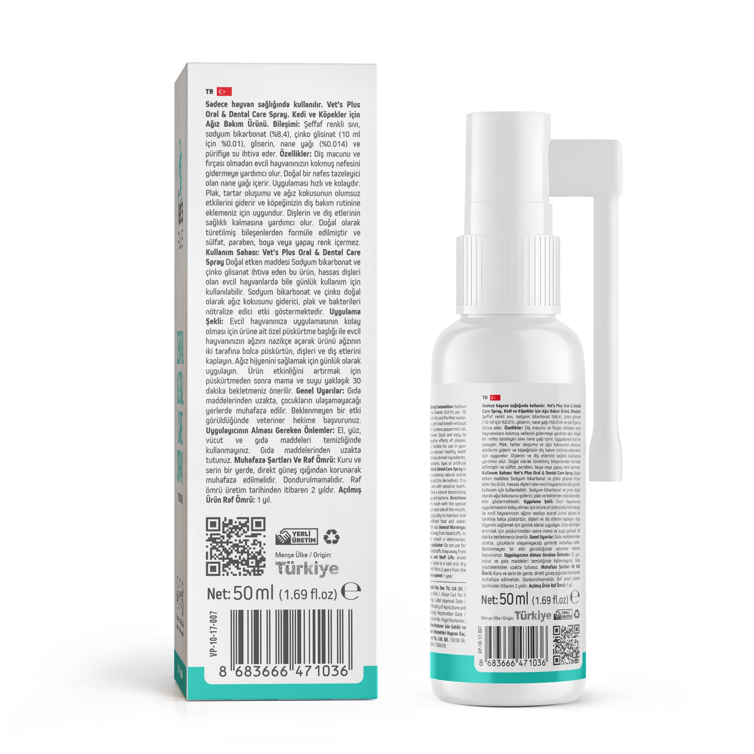 Vets Plus Kedi ve Köpekler İçin Diş ve Ağız Bakım Spreyi 50ml