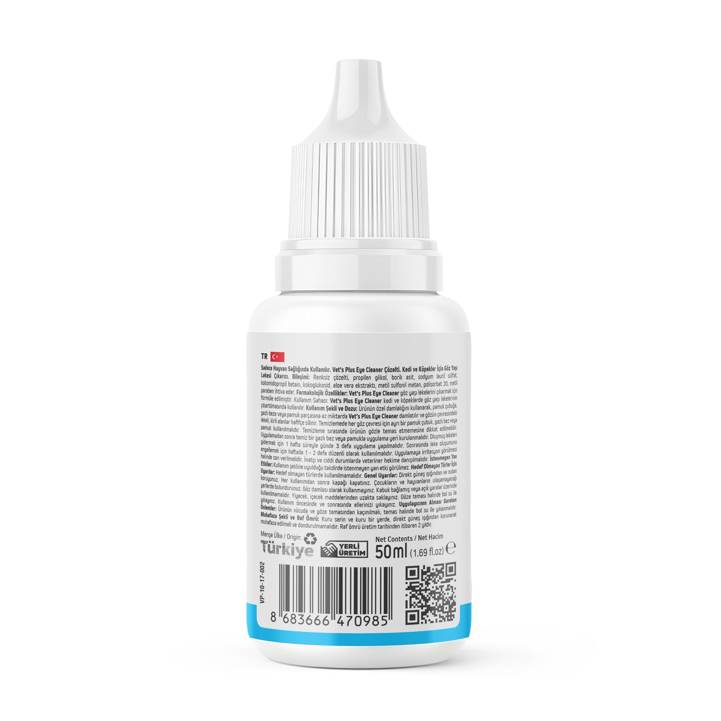 Vets Plus Kedi ve Köpekler için Gözyaşı Lekesi Temizleme Solüsyonu 50ml