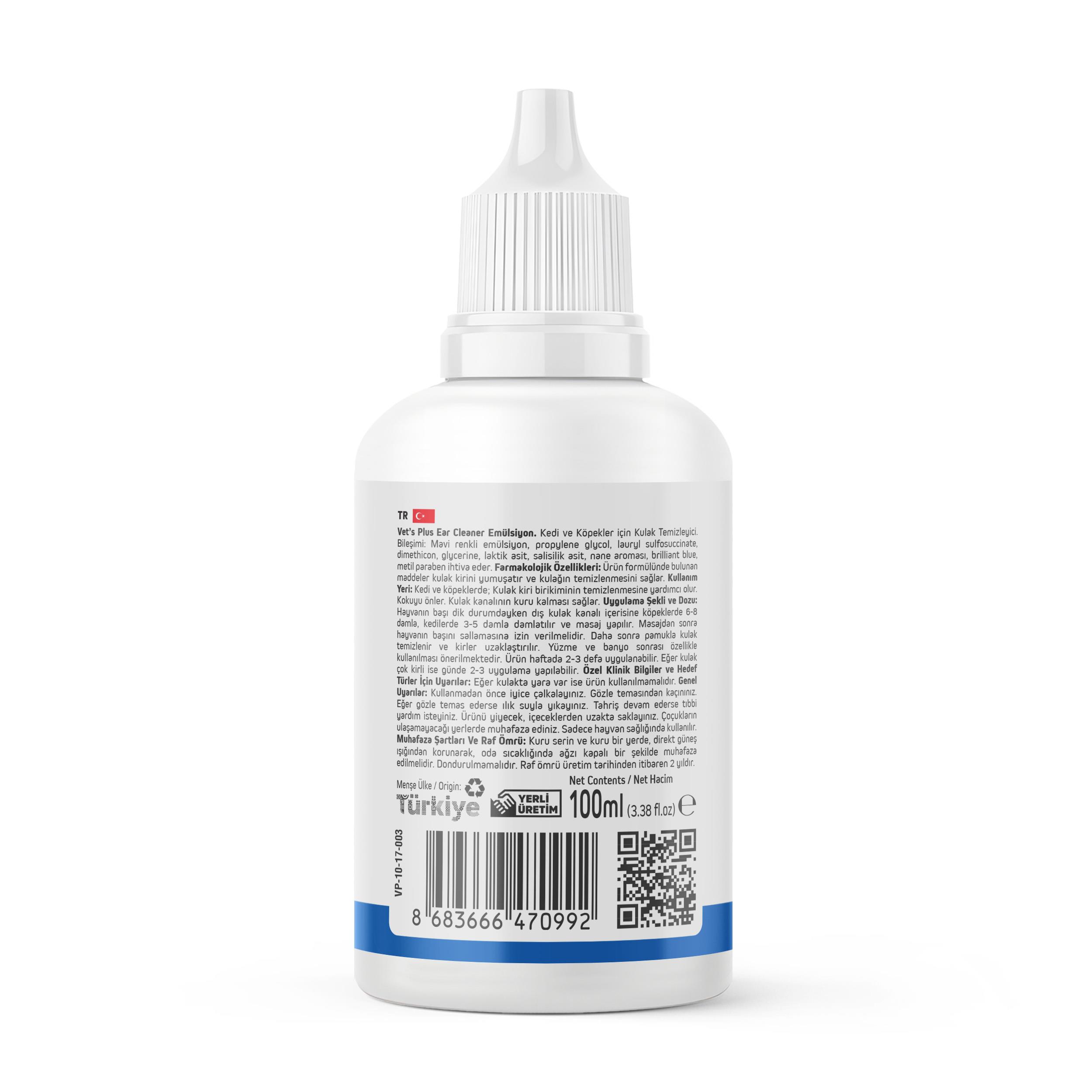 Vets Plus Kedi ve Köpekler için Kulak Temizleme Solüsyonu 100ml