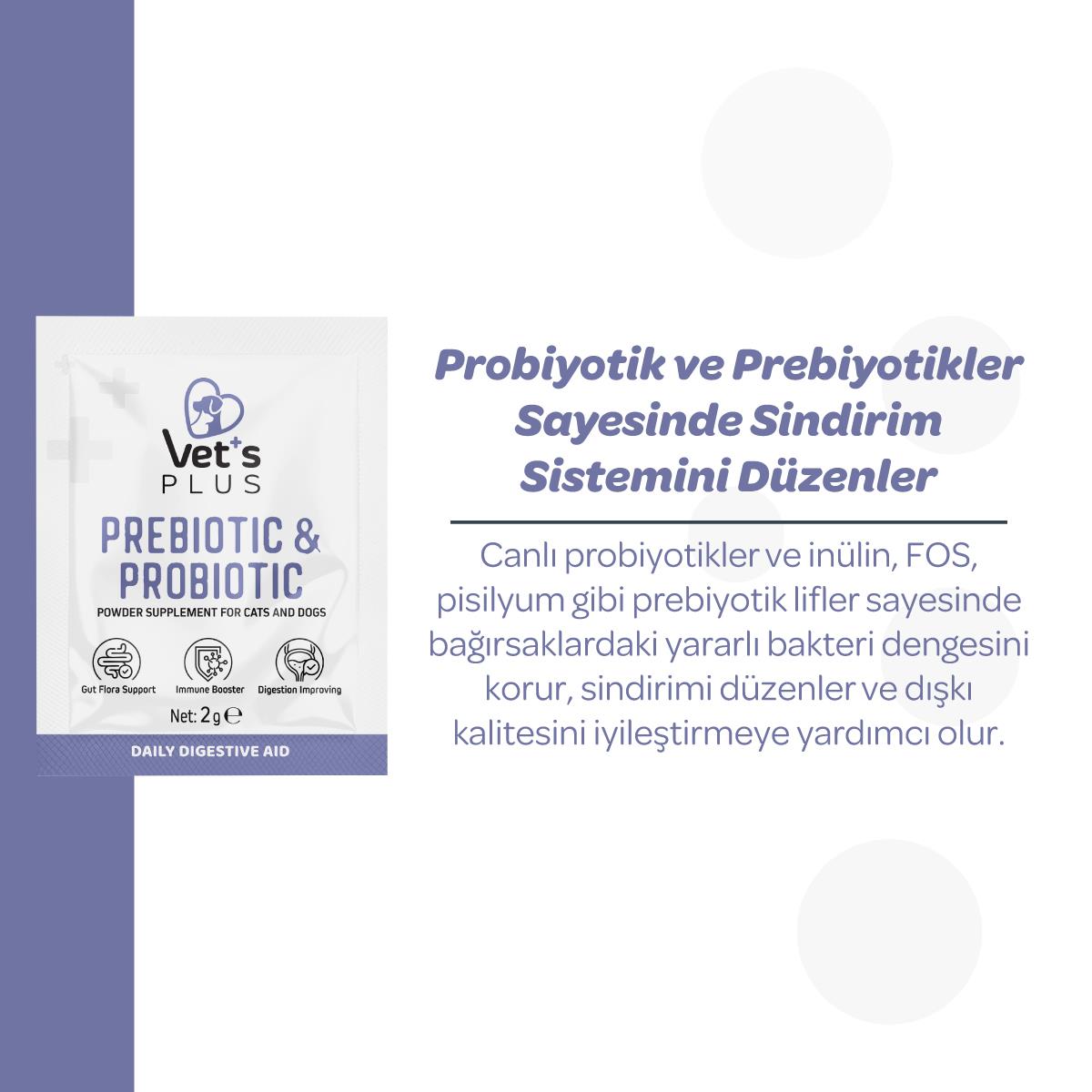 Vets Plus Kedi ve Köpekler İçin Prebiyotik ve Probiyotik Toz 2gr (30lu)