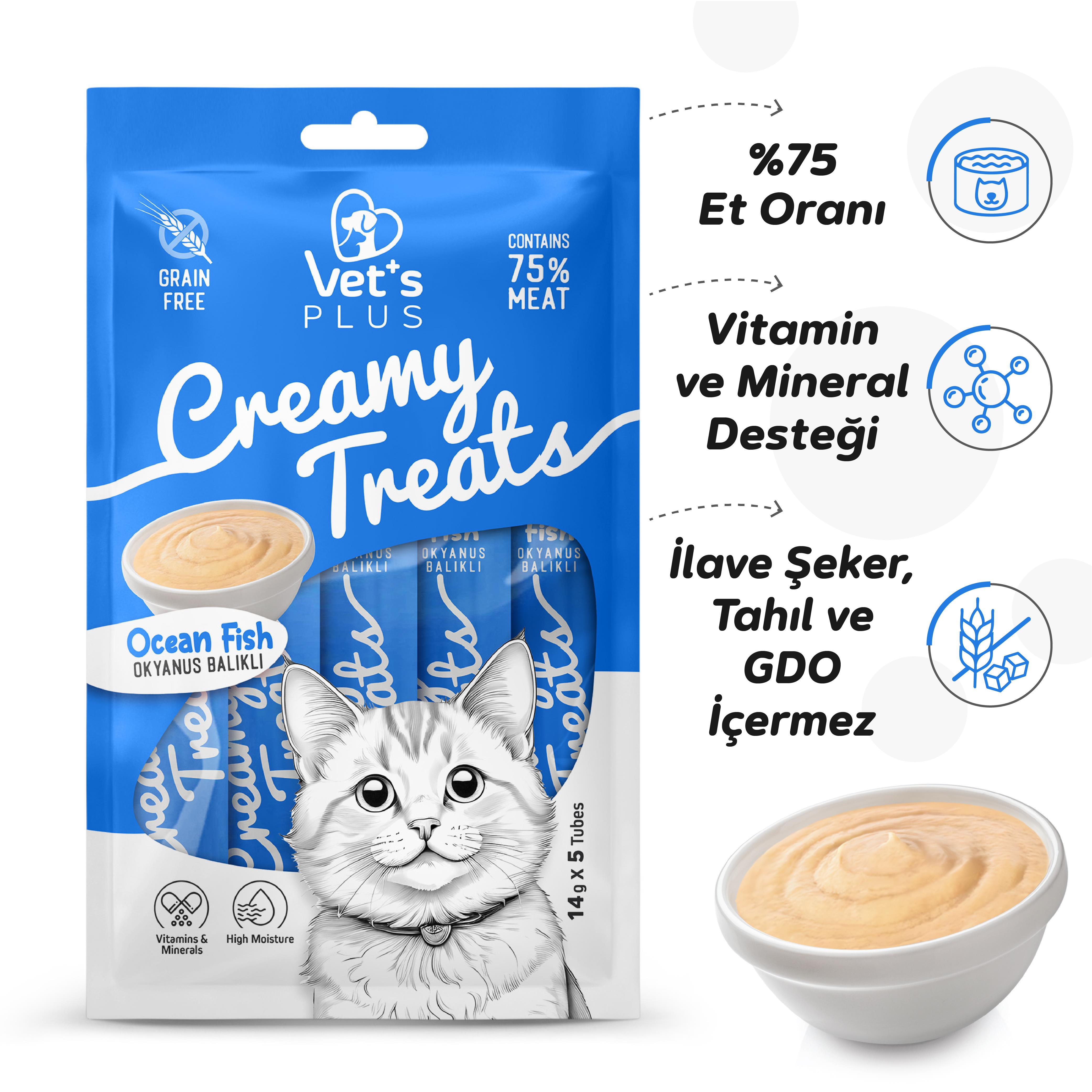 Vets Plus Okyanus Balıklı Krema Kedi Ödül Maması 14gr (5li)