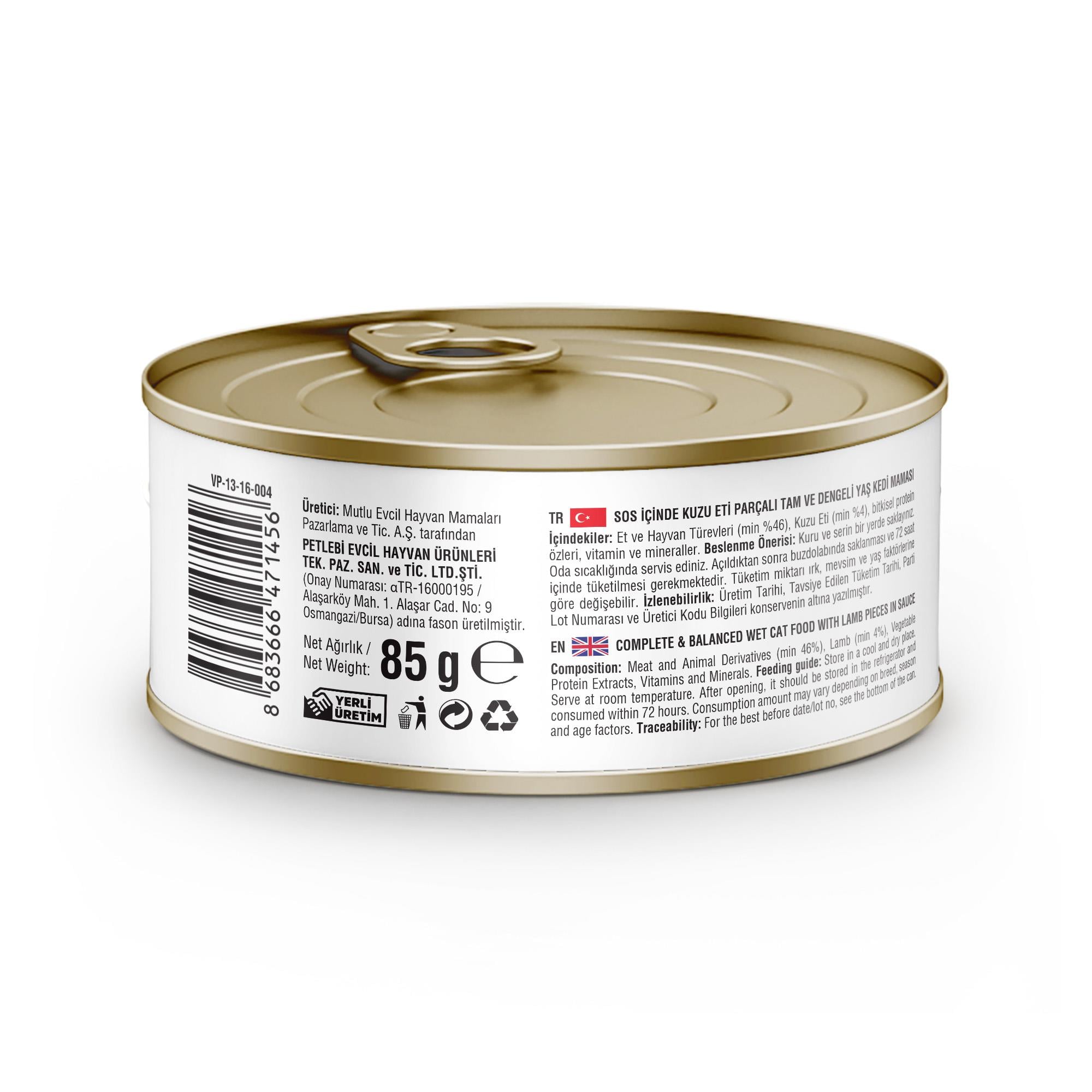 Vets Plus Optimal Nutrition Kuzu Etli Tahılsız Kedi Konservesi 85gr