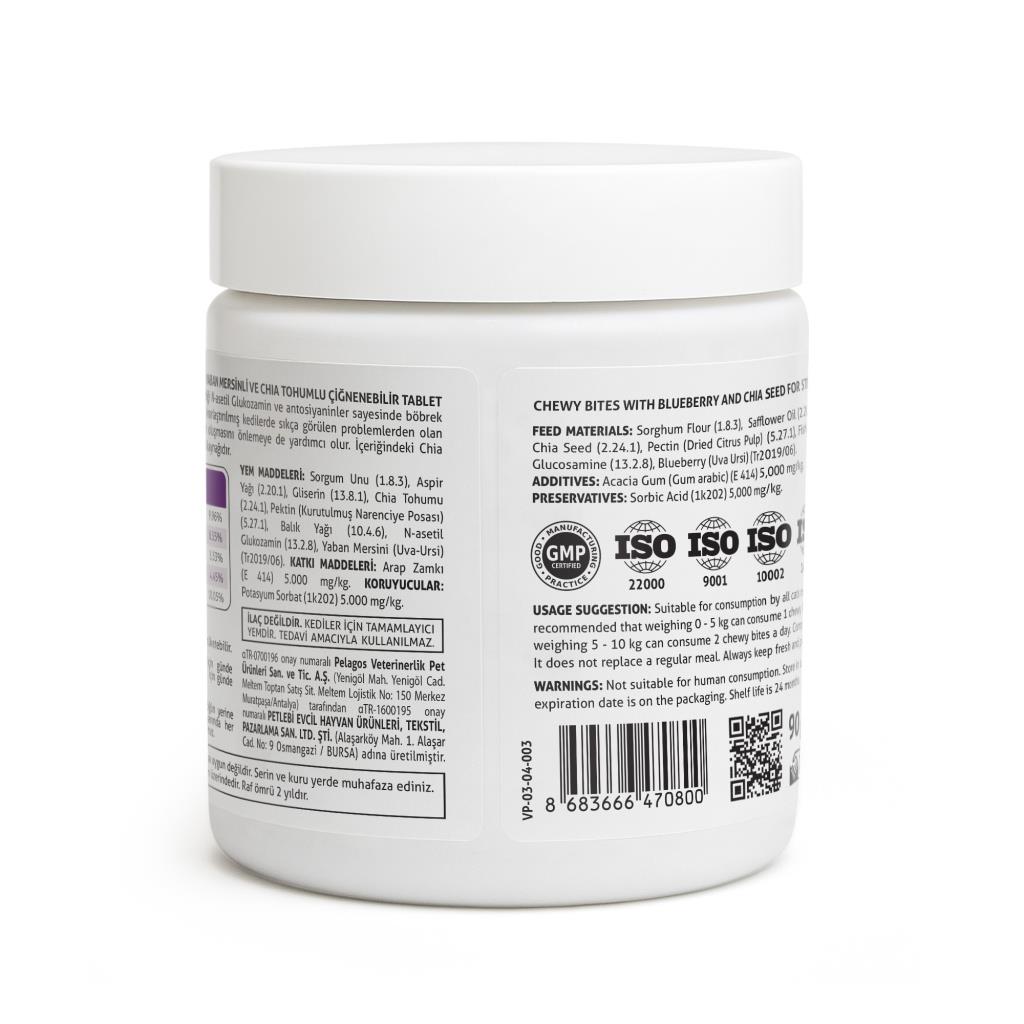 Vets Plus Sterilised Kısırlaştırılmış Kediler İçin Yaban Mersinli Çiğnenebilir Tablet (60lı)
